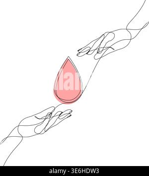 Dessin continu d'une ligne de la main passant la goutte de sang à l'autre Illustration de Vecteur