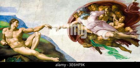 Michelangelo Buonarroti, la création d'Adam, fresque, vers 1511 Banque D'Images