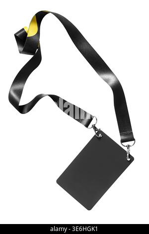 Badge noir vierge avec bracelet noir isolé sur fond blanc Banque D'Images