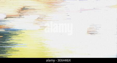 Une pièce d'art glitch avec des stries jaunes et bleues sur un fond blanc. L'image a un aspect texturé avec des lignes horizontales et un sens de Mo Banque D'Images