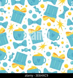 Motif sans couture Vector bleu bébé garçon. Illustration dessinée à la main de choses d'enfants sur fond isolé transparent. Dessin de papier d'emballage pour GE Illustration de Vecteur