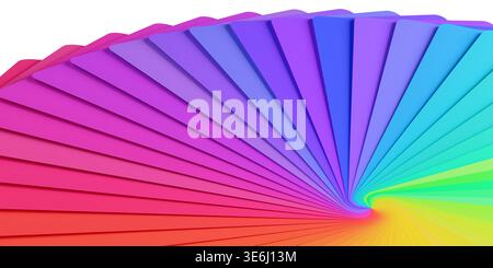 Vue plate sur la palette de roue de couleur de rouge à bleu arc-en-ciel coloré sur fond blanc, illustration 3D. Banque D'Images