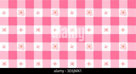 Motif sans couture de vecteur Vichy rose avec des fleurs, fond de carreaux pour nappes, serviettes et designs d'été Illustration de Vecteur