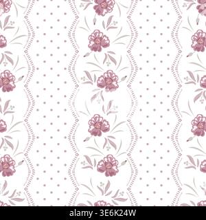 Motif de fleur rose muet rose avec des rayures sur fond blanc avec des fleurs de jardin. Décor des couleurs de printemps de ferme Illustration de Vecteur
