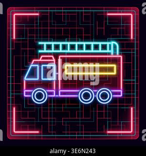Illustration d'icône de camion de pompier, services de sauvetage d'urgence, symbole de véhicule de lutte contre l'incendie. Illustration lumineuse futuriste modifiable technologique. Illustration de Vecteur