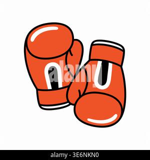 Illustration d'une paire de gants de boxe de dessin animé en rouge avec des détails en noir et blanc sur un fond blanc. Illustration de Vecteur