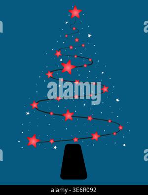 Sapin de Noël abstrait et étoiles rouges scintillantes Illustration de Vecteur