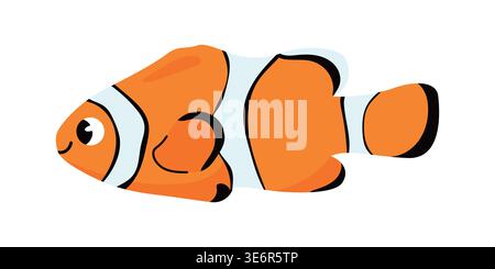 Mignon personnage de dessin animé orange clownfish isolé sur fond blanc Illustration de Vecteur