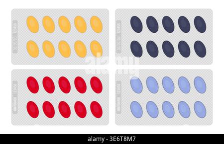 Jeu de vecteur de pack blister de comprimé isolé sur fond blanc Illustration de Vecteur