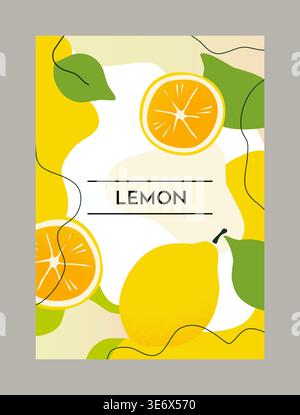 Bannière nature. Ambiance estivale éclatante. Cadre abstrait floral. Citron jaune. Pièces de citron. Tranches d'orange. Formes de courbe de lame plate. Goût d'agrumes. Éclaboussures organiques. Étiquette cocktail limonade. Carte de fruit de vecteur Illustration de Vecteur
