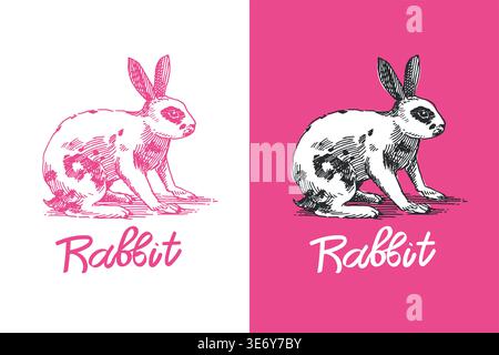 Dessin de lapin ou de lapin. Illustration dessinée à la main dans le style traditionnel de dessin au trait. Illustration de Vecteur