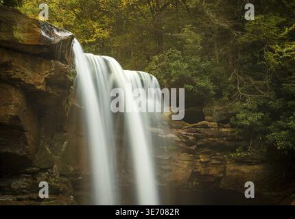 Cascades jumelles de Douglas Falls cascade sur la falaise dans Blackwater Canyon Trail près de Thomas WV Banque D'Images