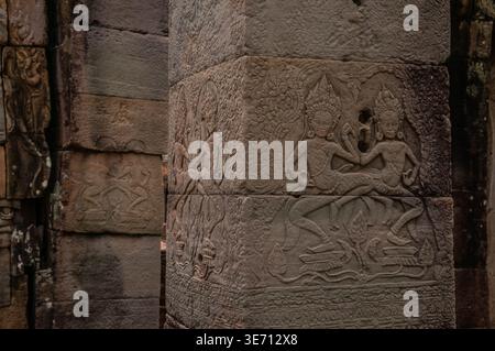 Bas-relief danseur Apsara. Temple Banteay Kdei, parc archéologique d'Angkor, province de Siem Reap, Cambodge. Crédit : Kraig Lieb Banque D'Images