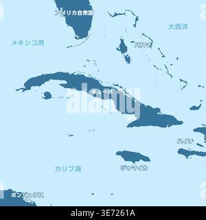 Cuba et Caraïbes illustration de carte (japonais) Illustration de Vecteur