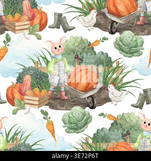 Un motif avec un cochon collectant des légumes dans le jardin Banque D'Images