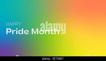 Bannière Happy Pride Month sur fond de gradient arc-en-ciel vibrant. En-tête de célébration LGBTQ avec typographie blanche moderne pour les médias sociaux, site Web Illustration de Vecteur