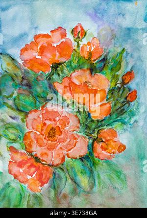 Aquarelle de Heidemarie Mayer, aquarelle de fleurs, bouquet de roses, roses Banque D'Images