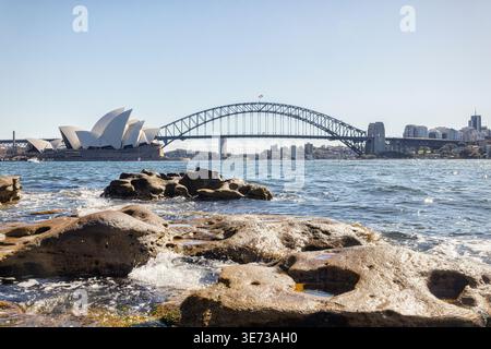 Opéra de Sydney et Harbour Bridge. Sydney, Nouvelle-Galles du Sud, Australie. Banque D'Images