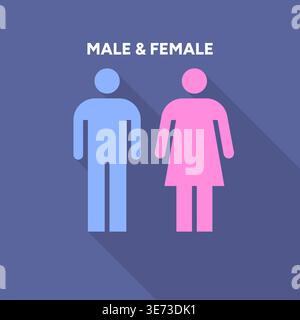 Figure debout masculine et féminine de couleur bleue et rose sur fond violet montrant le concept de genre, créé comme une illustration vectorielle plate Illustration de Vecteur