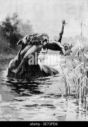 Le Bunyip, une bête mythique aborigène d'Australie. 1890. Banque D'Images