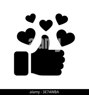 Pouce vers le haut geste avec des coeurs, bonne rétroaction, icône vectorielle simple Illustration de Vecteur