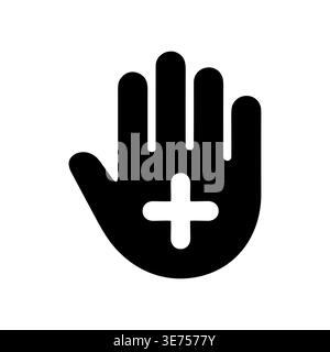 Silhouette de main noire avec une illustration vectorielle de signe plus blanc Illustration de Vecteur