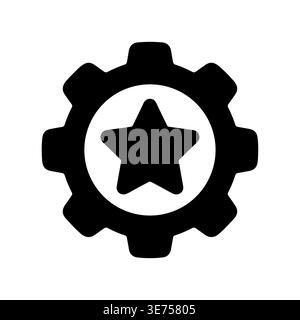 Roue dentée noire avec illustration vectorielle d'icône d'étoile sur blanc Illustration de Vecteur