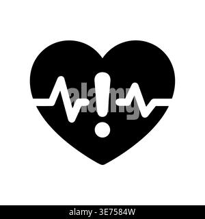 Signe de danger de crise cardiaque avec ligne de battement de cœur, icône de glyphe Illustration de Vecteur