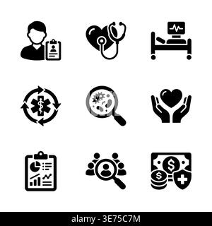 Ensemble de style de glyphe d'icônes vectorielles médicales et hospitalières de soins de santé Illustration de Vecteur