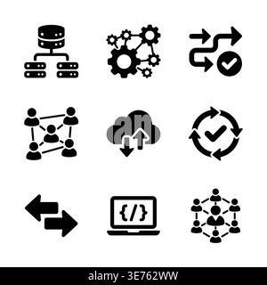 Ensemble de données de glyphe plat noir et d'icônes de réseau Illustration de Vecteur