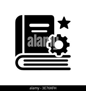 Icône de glyphe noir du livre de gestion des connaissances avec équipement Illustration de Vecteur