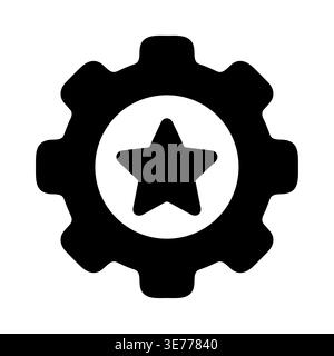 Icône de glyphe noir de l'engrenage avec symbole d'étoile à l'intérieur Illustration de Vecteur