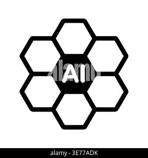 Symbole ai noir et blanc dans l'illustration de motif nid d'abeille Illustration de Vecteur