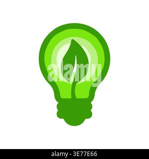 Ampoule verte avec feuille à l'intérieur, conception de concept écologique Illustration de Vecteur