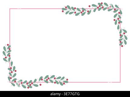 Cadre rectangulaire carré rose décoré de feuilles rouges et vertes Illustration de Vecteur
