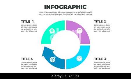 Infographie colorée illustrant un processus en quatre étapes représenté par quatre sections d'un cercle Illustration de Vecteur