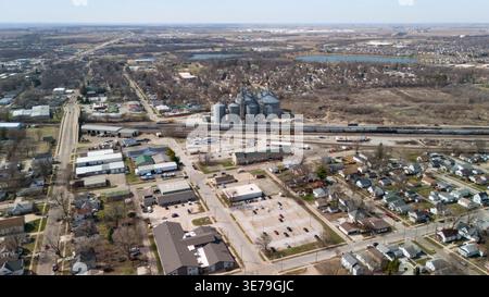 Vue aérienne de la zone industrielle de Bloomington Illinois et de la zone du quartier Banque D'Images