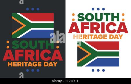 Journée du patrimoine sud-africain. Joyeuses vacances. Célébrez la culture et les traditions de la nation. Drapeau sud-africain. Affiche avec illustration. Création de motifs Illustration de Vecteur