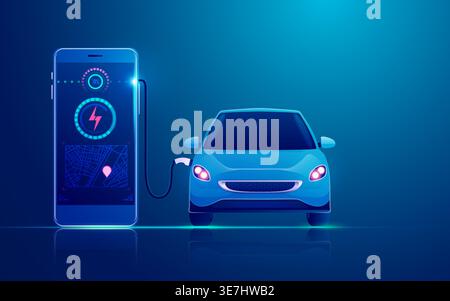 concept d'application de station de charge ev sur mobile, graphique de la charge de voiture électrique par téléphone mobile Illustration de Vecteur