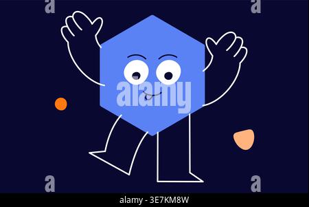 Joli visage bleu hexagonal géométrique heureux. Illustration de Vecteur