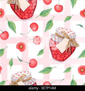 Motif sans couture d'aquarelle de confiture de cerise Banque D'Images