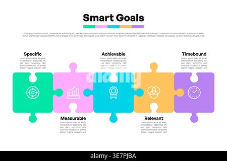 Infographie casse-tête des objectifs SMART avec cinq sections pour l'illustration vectorielle de planification d'entreprise Illustration de Vecteur