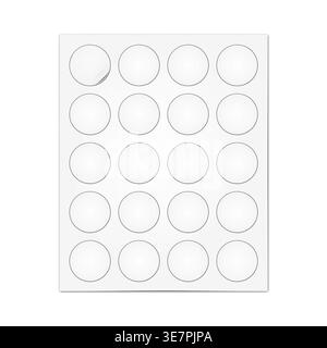 Maquette vectorielle de jeu d'autocollants en papier rond blanc vierge. Entourez la maquette de feuille d'étiquettes vides collantes Illustration de Vecteur