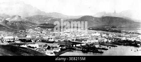 La guerre hispano-américaine : vues de Vincent, Cap-Vert..., 1898. '...vue générale de Mindello, la seule ville de l'île de l'île de Vincent ; aussi le seul mouillage ou port de l'île. D'après des photographies de Mr. F. B. Foy, préparé Vincent. Ce que l'on attendait depuis longtemps est enfin arrivé, et la guerre a été déclarée. Le 20 avril, le gouvernement des États-Unis à Washington a accompli l'acte décisif de s'engager dans des hostilités actives. Tiré de "Illustrated London News", 1898. Banque D'Images