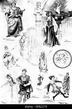 "A Greek Slave", la nouvelle comédie musicale au Daly's Theatre, 1898. Production scénique de Londres. Marcus Pomponius, Mr. Rutland Barrington ; Maia, Mlle Marie Tempest ; Iris, Mlle Letty Lind ; Antonia, Mlle Moody ; Archias, Mr. Scott Russell; Diomed, Mr. C. Hayden Coffin ; Manlius, Mr.C. Magrath ; Heliodorus, Mr. Huntley Wright... peu de gens vont se soucier de la précision de ses détails classiques... voilà alors - à Rome Impériale - que [librettiste] Owen Hall a développé de jolies complications pour notre amusement. Ils se tournent tous sur le complot d'une petite bande d'esclaves malades de l'amour et de leur maître, Banque D'Images