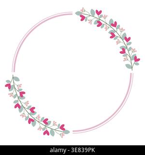 Cercles bordures cadre ou couronne avec feuilles et fleurs roses d'amour Illustration de Vecteur