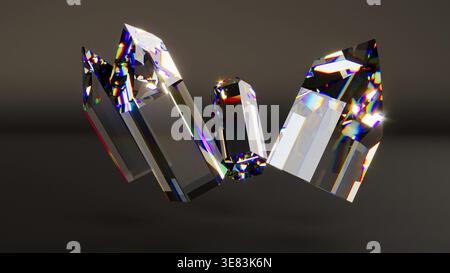 Pierre de diamant gemme en cristal sur le rendu noir bg 3D. Banque D'Images