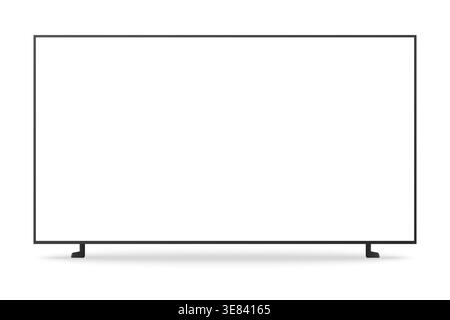 Modèle de télévision vierge moderne sur deux jambes avec cadre minimal propre, écran blanc vide pour la maquette, la publicité, l'interface ou la conception de présentation isolé sur l'illustration vectorielle de fond blanc Illustration de Vecteur