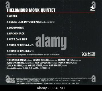 CD : Thelonious Monk – The Thelonious Monk Quintet. Promo, (VICJ-2027), 1ère presse. Sortie : 6 mars 1996. Banque D'Images