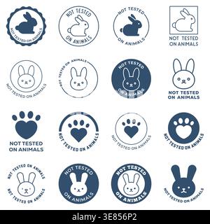 Cruelty Free lapin et icônes de certification de la patte avec non testé sur les animaux étiquettes pour Vegan et Ethical Product Packaging illustration vectorielle Illustration de Vecteur